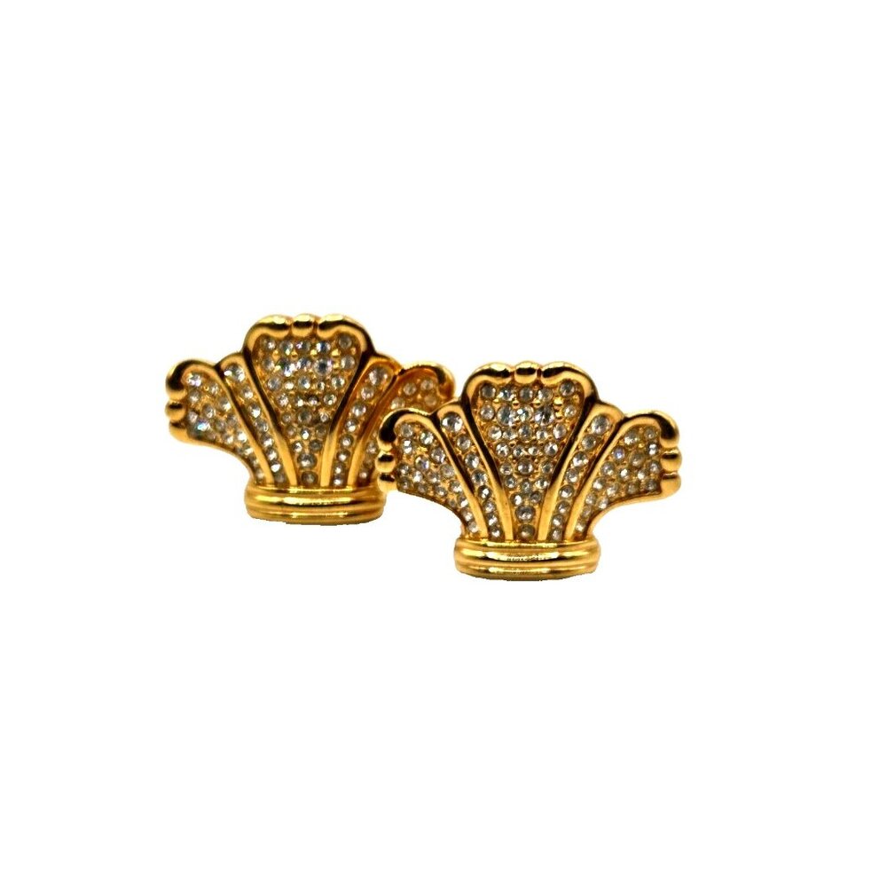 Vintage Signed Swarovksi unique Designed Rare Clip Earrings with Swan GP - Picture 1 of 4